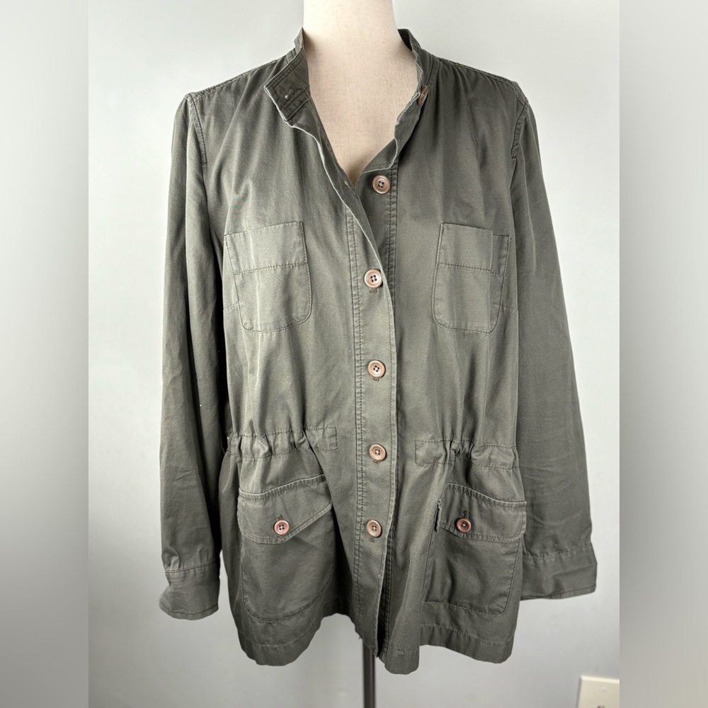 Lands’ End Sz 1X 16W-18W Olive Green Anorak Style Lightweight Cotton Jac…